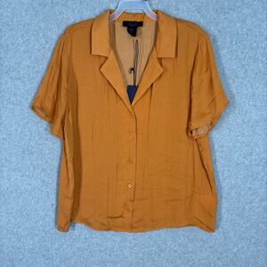 Rachel Roy Short Women Small Orange Satin Camp Cuban Boxy Resort Vacation Cruise